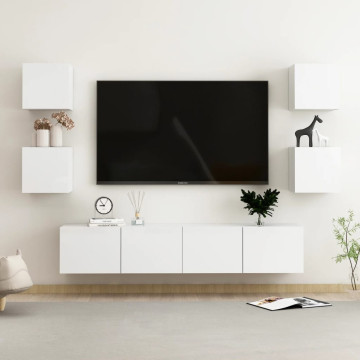 6 részes magasfényű fehér forgácslap TV-szekrényszett - utánvéttel vagy ingyenes szállítással