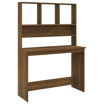 Barna tölgyszínű szerelt fa íróasztal polcokkal 110x45x157 cm - utánvéttel vagy ingyenes szállítással