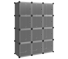 Fekete polipropilén tárolókocka 12 db kockával és ajtókkal - utánvéttel vagy ingyenes szállítással