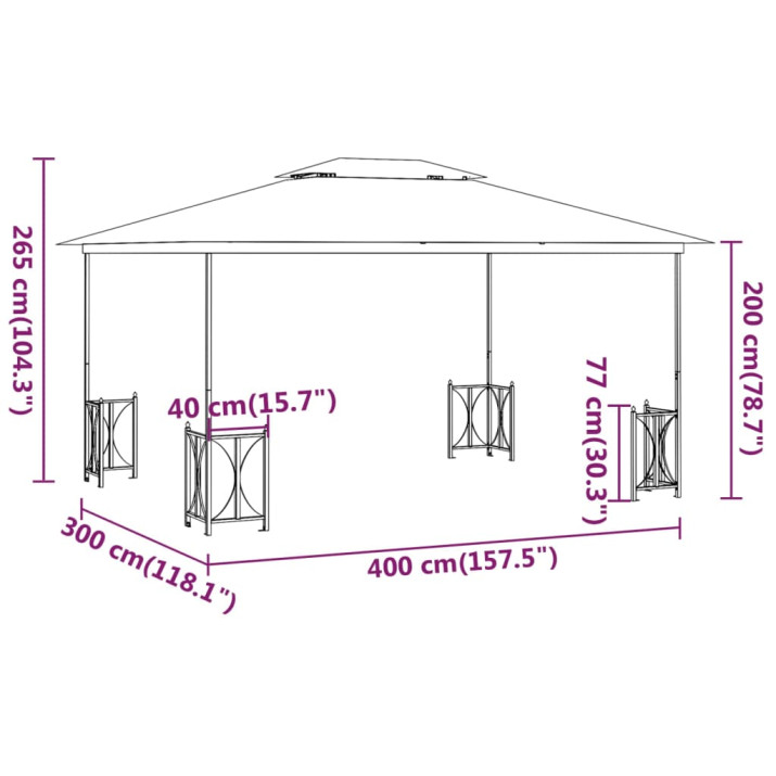 Tópszínű pavilon oldalfalakkal és dupla tetővel 3x4 m - utánvéttel vagy ingyenes szállítással