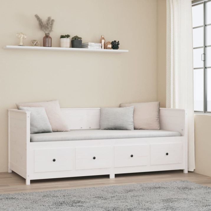 Fehér tömör fenyőfa kanapéágy 80 x 200 cm - utánvéttel vagy ingyenes szállítással