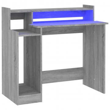 Szürke sonoma színű szerelt fa íróasztal LED-ekkel 97x90x45 cm - utánvéttel vagy ingyenes szállítással