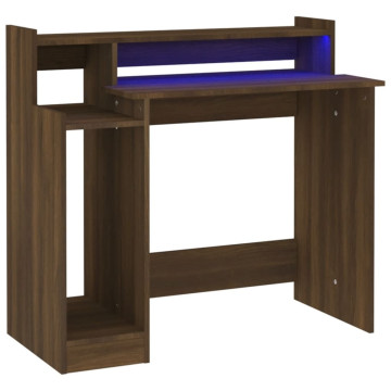 Barna tölgy színű szerelt fa íróasztal LED-ekkel 97x90x45 cm - utánvéttel vagy ingyenes szállítással
