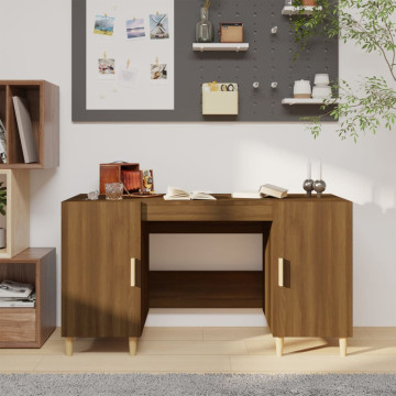 Barna tölgyszínű szerelt fa íróasztal 140 x 50 x 75 cm - utánvéttel vagy ingyenes szállítással