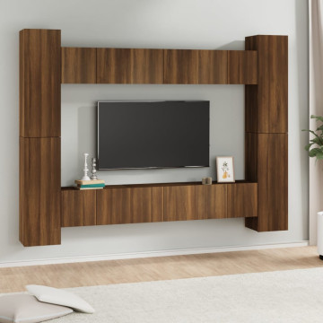 10 részes barna tölgy színű szerelt fa TV-szekrényszett - utánvéttel vagy ingyenes szállítással