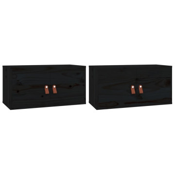 2 darab fekete tömör fenyőfa faliszekrény 60 x 30 x 30 cm - utánvéttel vagy ingyenes szállítással