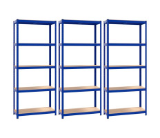 3 db 5-szintes kék acél és szerelt fa tárolópolc - utánvéttel vagy ingyenes szállítással