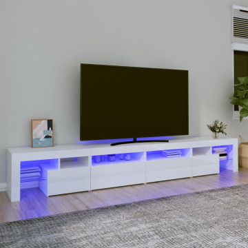Magasfényű fehér TV-szekrény LED lámpákkal - utánvéttel vagy ingyenes szállítással