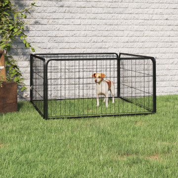 4 paneles fekete porszórt acél kutya járóka 100 x 50 cm - utánvéttel vagy ingyenes szállítással
