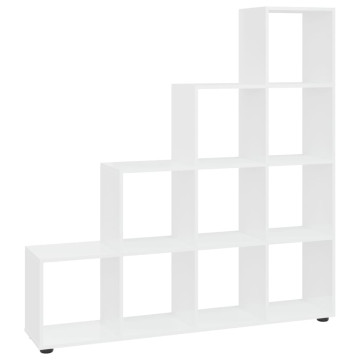 Magasfényű fehér szerelt fa lépcsős könyvespolc 142 cm - utánvéttel vagy ingyenes szállítással