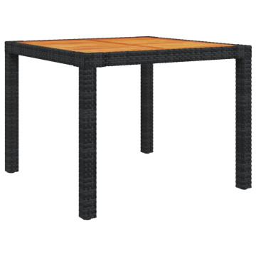 Fekete polyrattan és akácfa kerti asztal 90 x 90 x 75 cm - utánvéttel vagy ingyenes szállítással