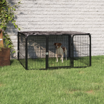 4 paneles fekete porszórt acél kutya járóka 100 x 50 cm - utánvéttel vagy ingyenes szállítással