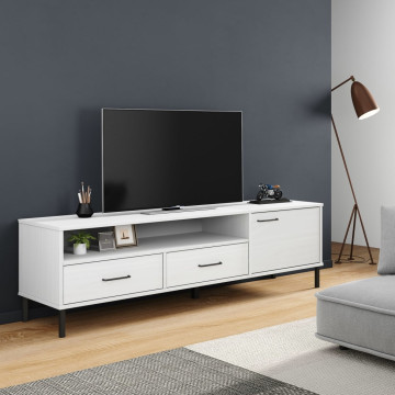 OSLO fehér tömör fenyőfa TV-szekrény fém lábakkal - utánvéttel vagy ingyenes szállítással