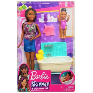Barbie bébiszitter játékszett néger babával és káddal