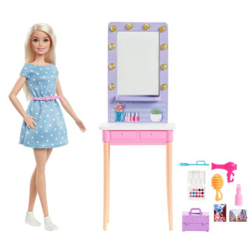 Barbie baba Big City Dreams tükrös sminkasztal játékszett