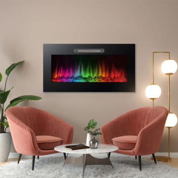 Elektromos beépíthető kandalló - hősugárzó + RGB LED - 91 x 15 x 48 cm