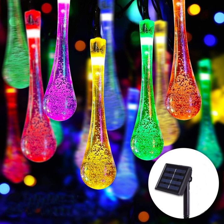 Napelemes LED vízcsepp fényfüzér színes 3 m