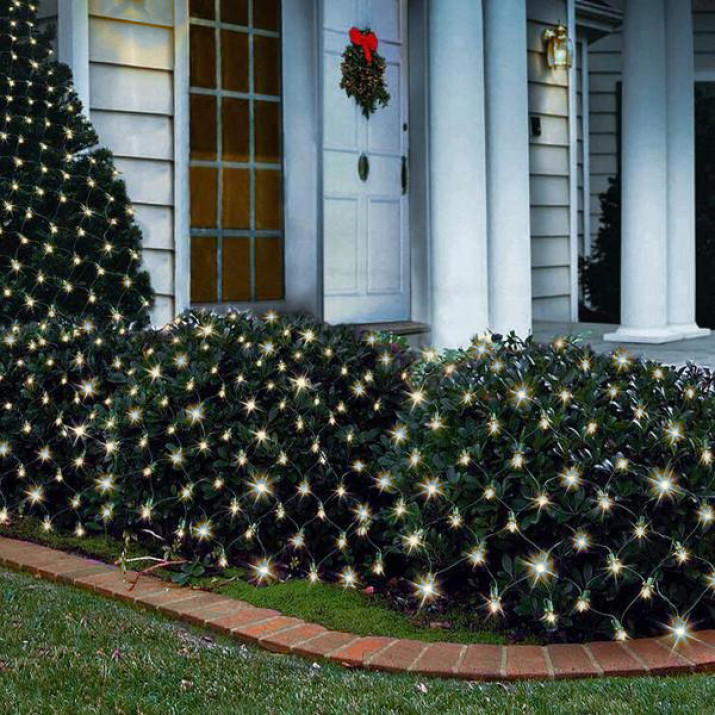 Karácsonyi fényháló kültéri és beltéri 2,1m x 1,3m, zöld vezetékes – Hideg fehér