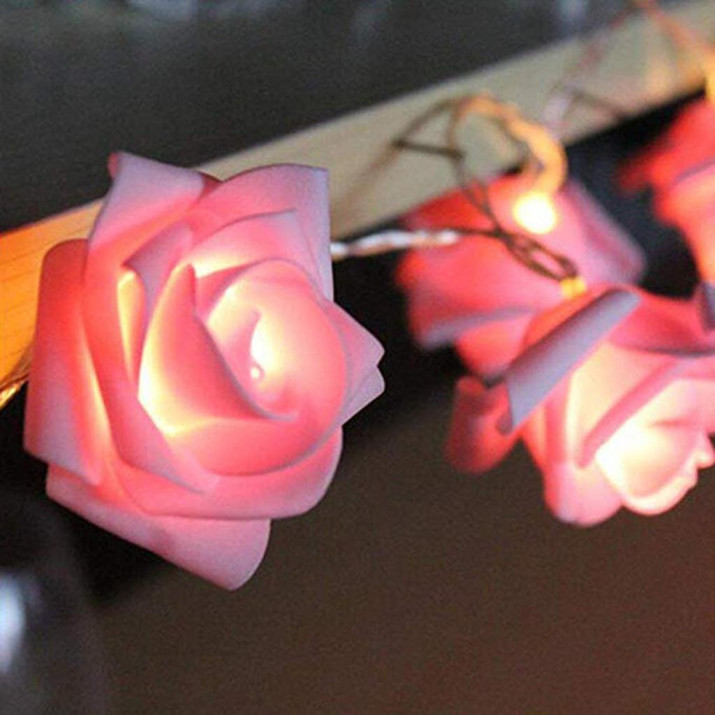 Elemes LED rózsa fényfüzér rózsaszín 4 m