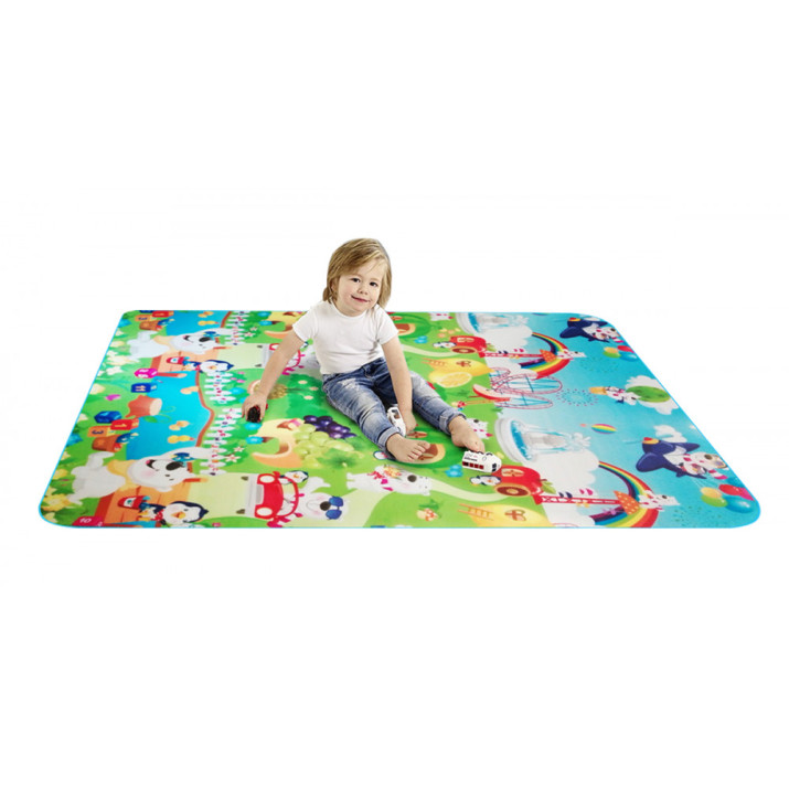 Játszószőnyeg gyerekeknek, kül- és beltérre, színes mintákkal és figurákkal, polifoam vízlepergető bevonattal, 148,5x180 cm
