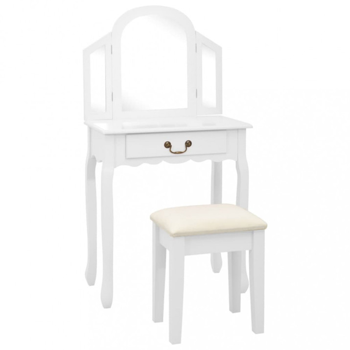Fehér császárfa MDF fésülködőasztal ülőkével 65x36x128 cm - utánvéttel vagy ingyenes szállítással