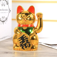 Maneki-neko tradicionális japán integető macska, szerencsét hoz, elemes - arany