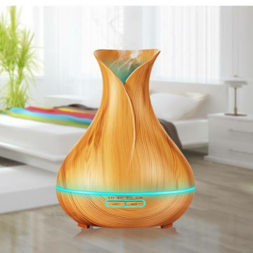 Fa hatású távirányítós óriás aromaterápiás párologtató, ultrahangos párásító, illatosító - világosbarna váza